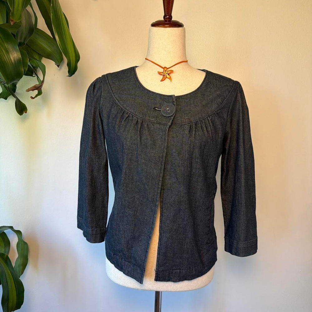 Merona Womens Dark Wash Denim 3/4 Sleeve Jacket Blue Small Twee Coquette Retro